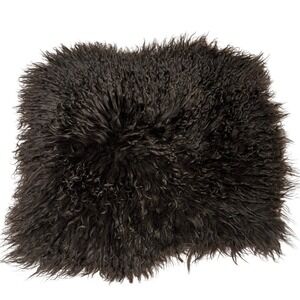 West Elm Mongolian Lamb Pillow Cover 16x16 Dark Chocolate Brown Sheepskin Shag